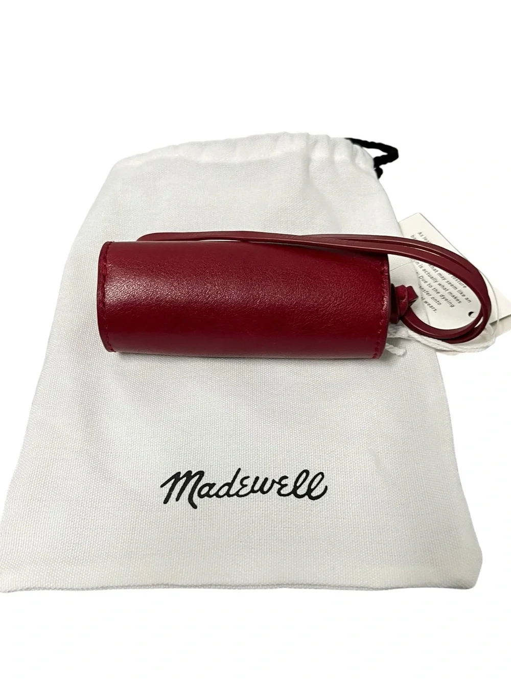 Madewell Burgundy Red Leather Lipstick Fob Case with Strap